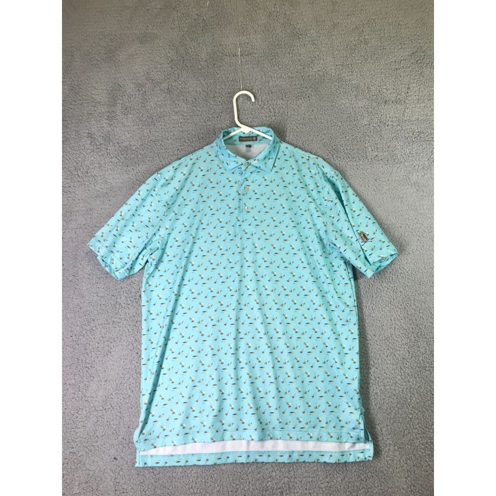 Peter Millar Men's Light Blue Stretch Dragonfly Polo Shirt Medium M Short Sleeve